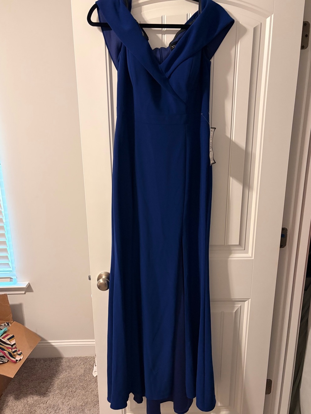 Xscape Cobalt Blue Off-Shoulder Maxi Dress